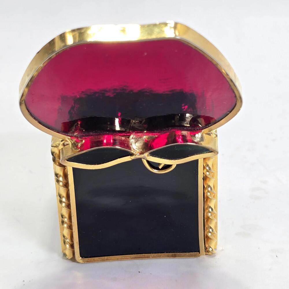 Stained Glass Apple Trinket Box with Gold Trim and Hinged Lid Vintage Decor - Picture 11 of 14